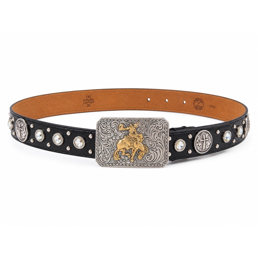 Kids Western Cowboy Belt Size 20 Genuine Leather Bronc Rider Cross Concho Rodeo